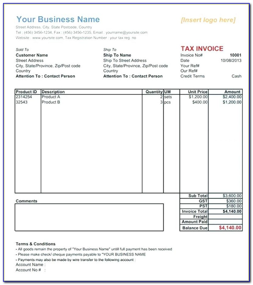 Invoice Template In Word Format Download