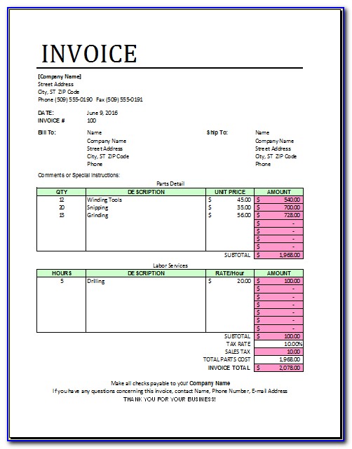 Labor Invoice Example