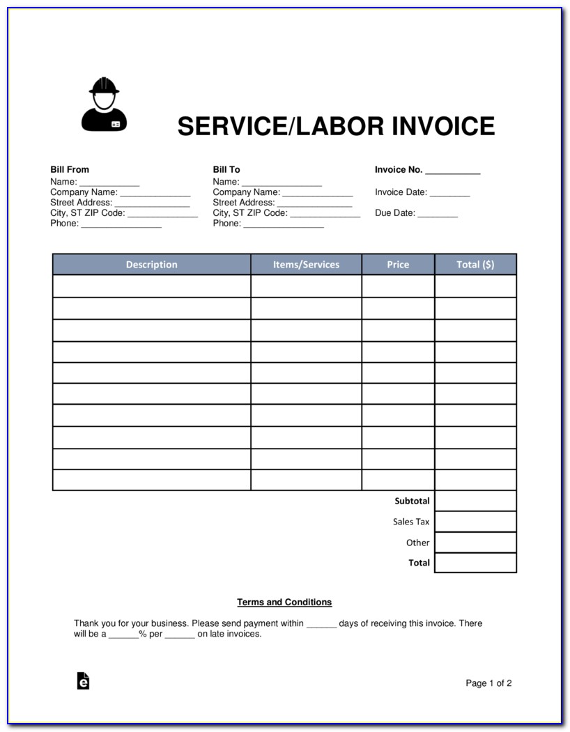 Labor Invoice Template Pdf