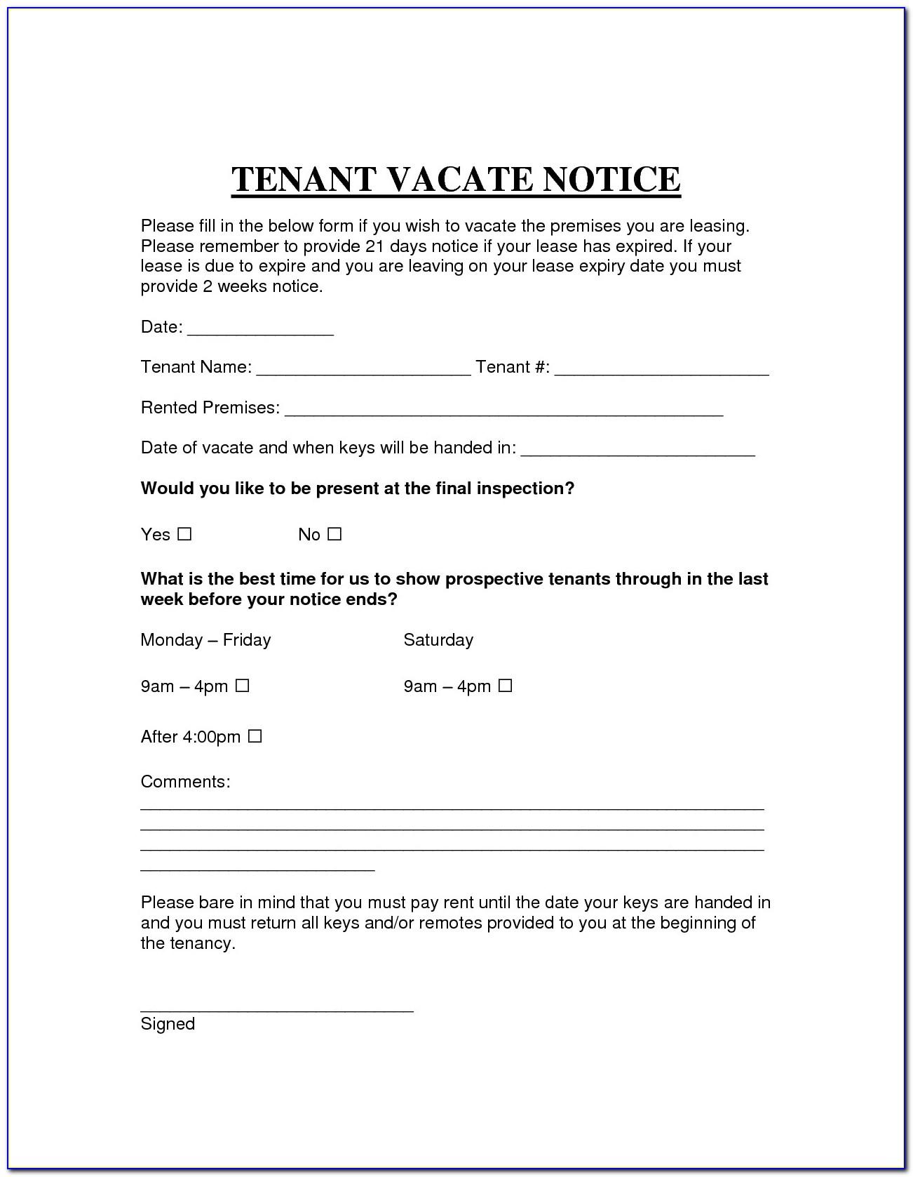 Landlord Notice To Vacate Letter Ontario