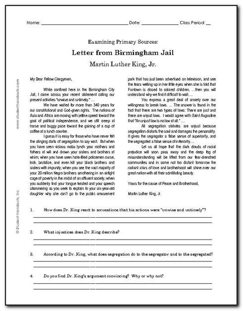 Letter From Birmingham Jail Questions And Answers Quizlet