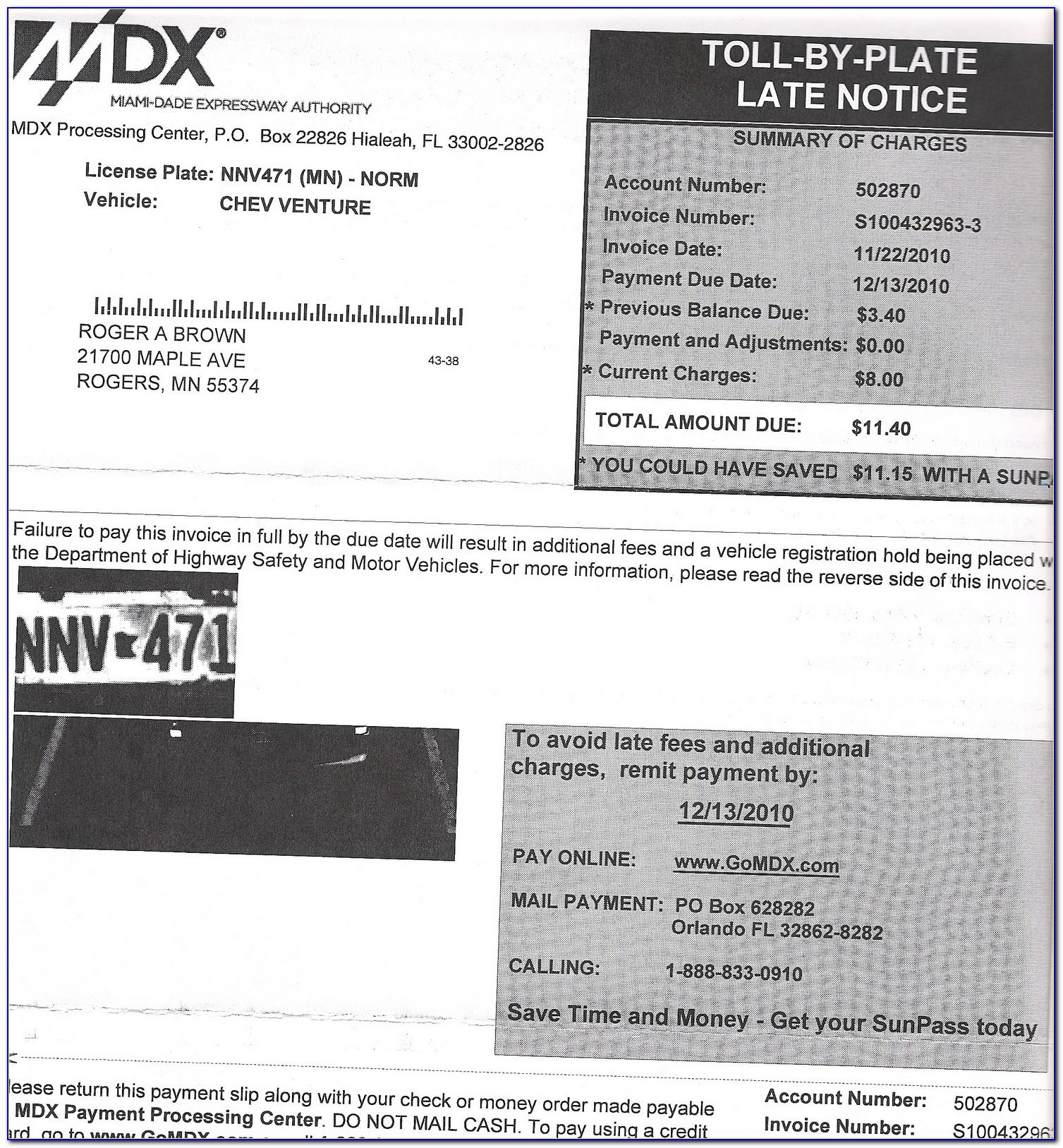 Mdx Pay Toll Invoice