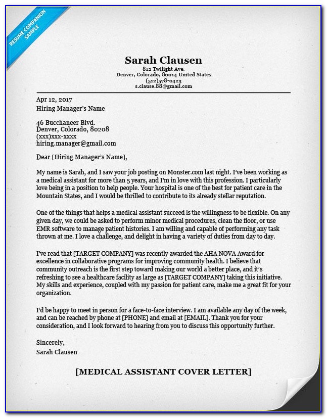 Medical Office Assistant Cover Letter Examples