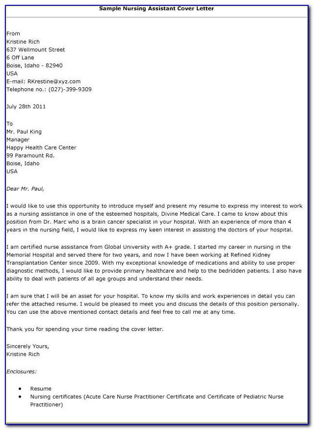 Nursing Assistant Cover Letter Examples With No Experience