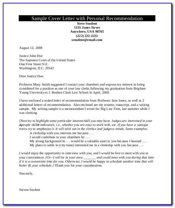 Personal Recommendation Letter Samples