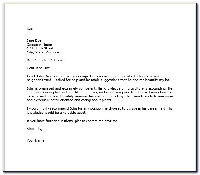 Personal Reference Letter Template For Rental Application