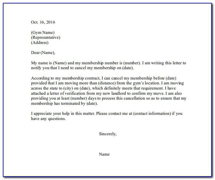 Planet Fitness Membership Cancellation Letter Sample