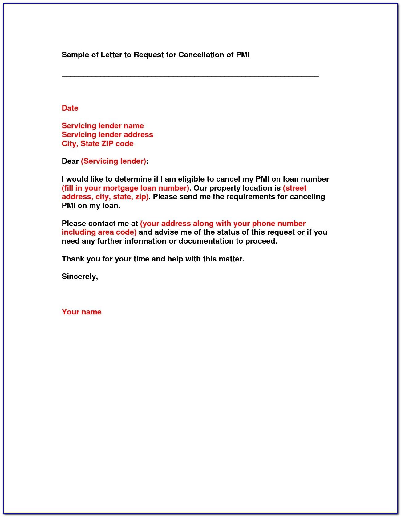 Pmi Cancellation Letter Wells Fargo