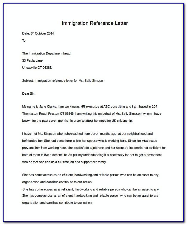 Sample Letter Of Recommendation For Immigration Residency Uk
