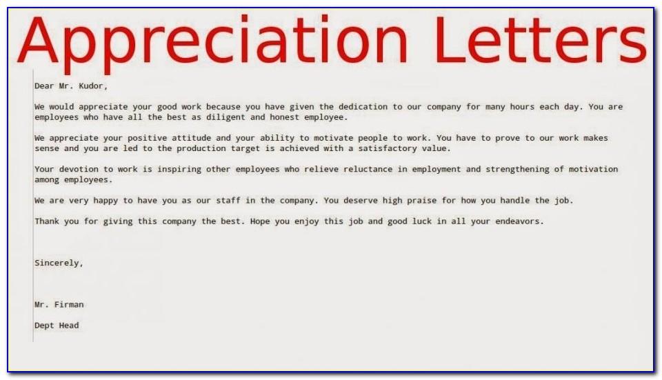 Sample Of Recognition Letter To Employee