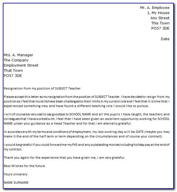Sample Of Resignation Letter For Education