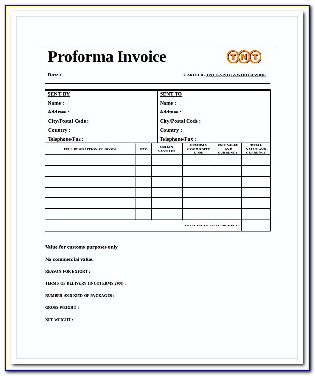 Simple Proforma Invoice Template Doc