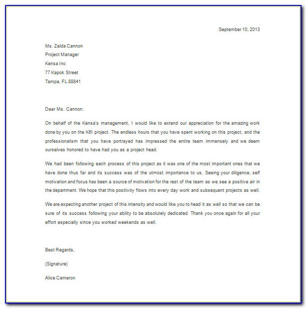 Thank You Letter For Great Job Done