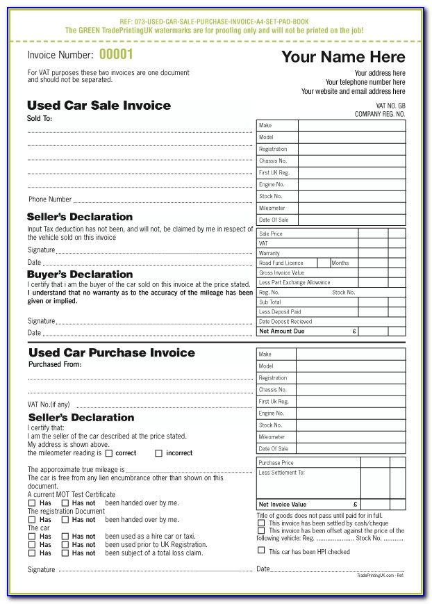 Used Vehicle Invoice Form