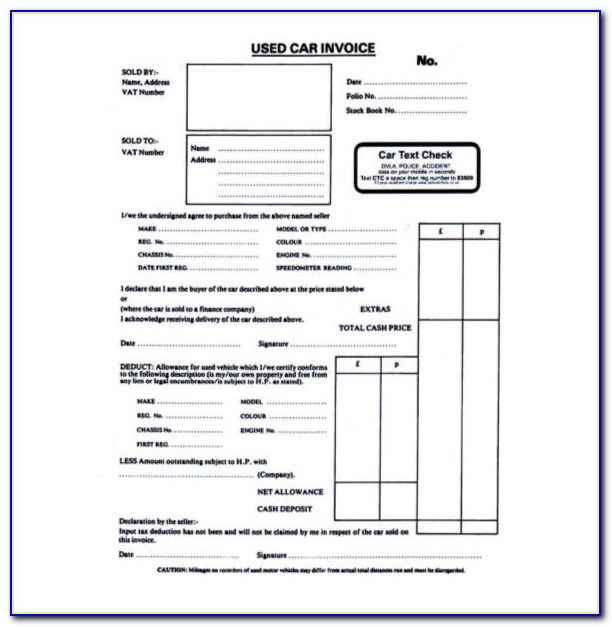 Used Vehicle Sales Invoice Template