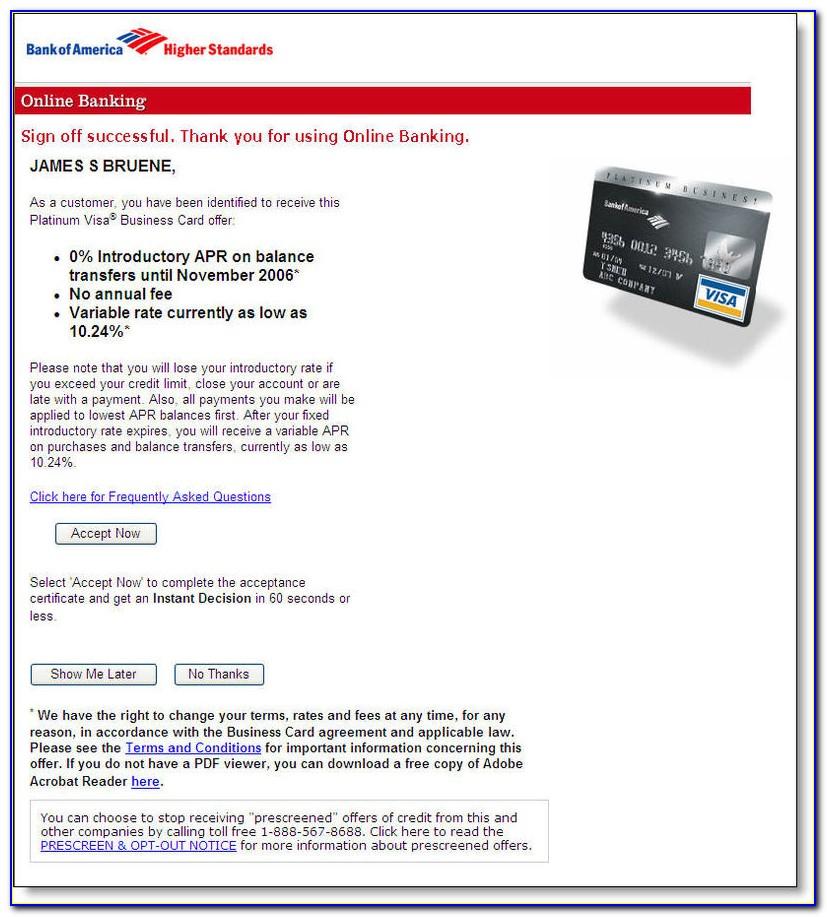 Bank Of America Platinum Visa Business Credit Card
