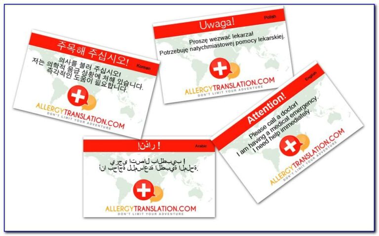 Free Printable Allergy Translation Cards