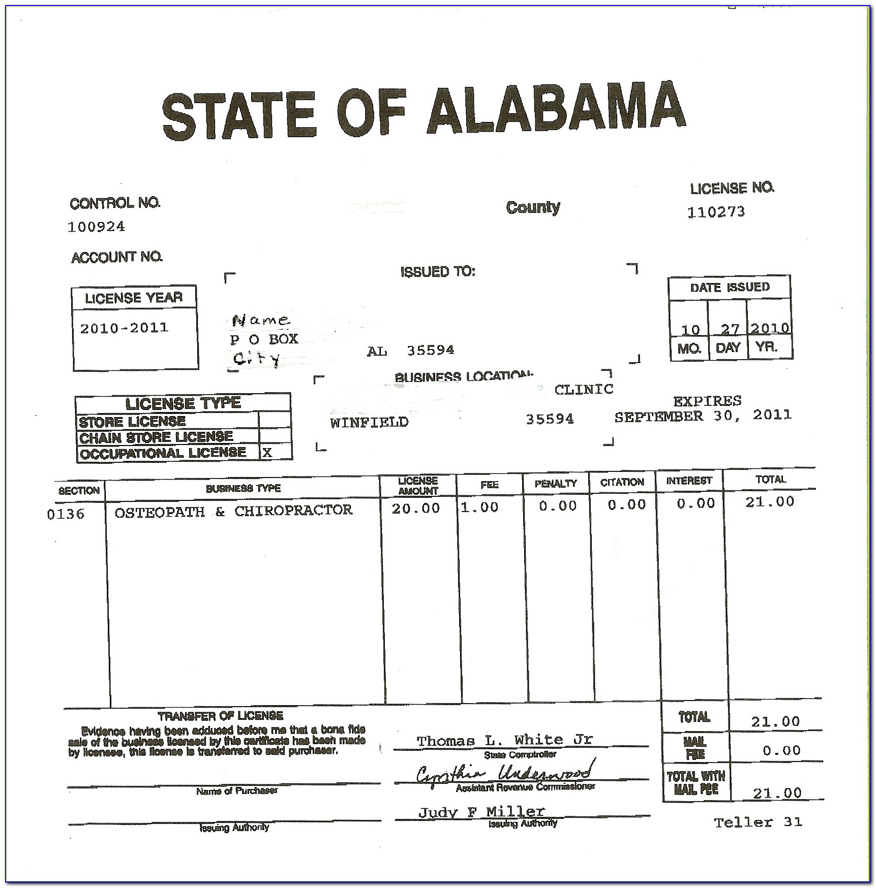 Alabama Resale Certificate Example