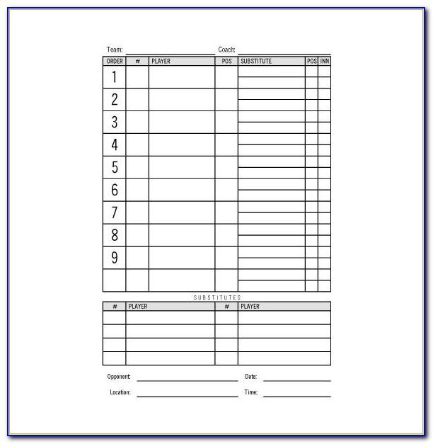 Baseball Lineup Card Template Excel