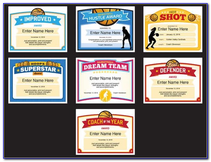Basketball Award Certificates Templates