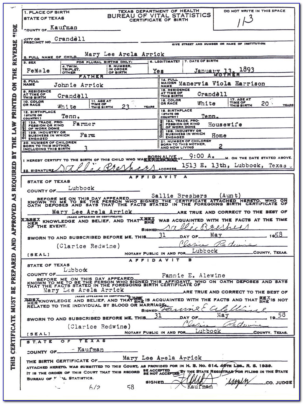 Birth Certificate Lubbock County Texas