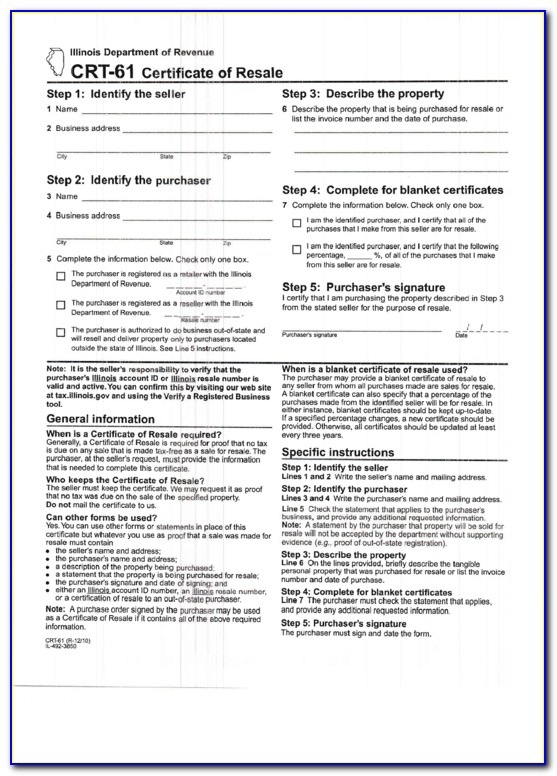Blanket Certificate Of Resale Illinois