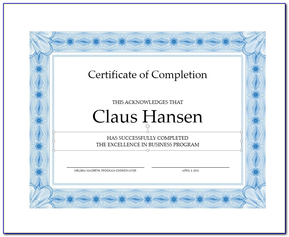Certificate Of Course Completion Template Word