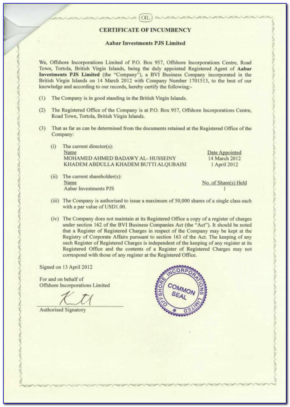 Certificate Of Incumbency Doc