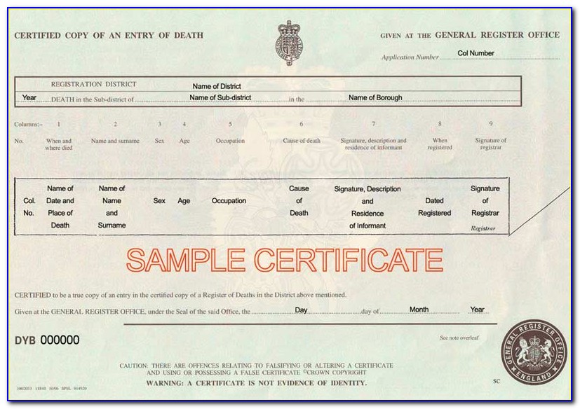 Death Certificate Template Pdf