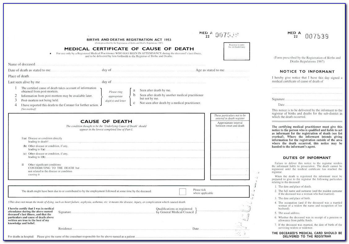 Death Certificate Template Uk