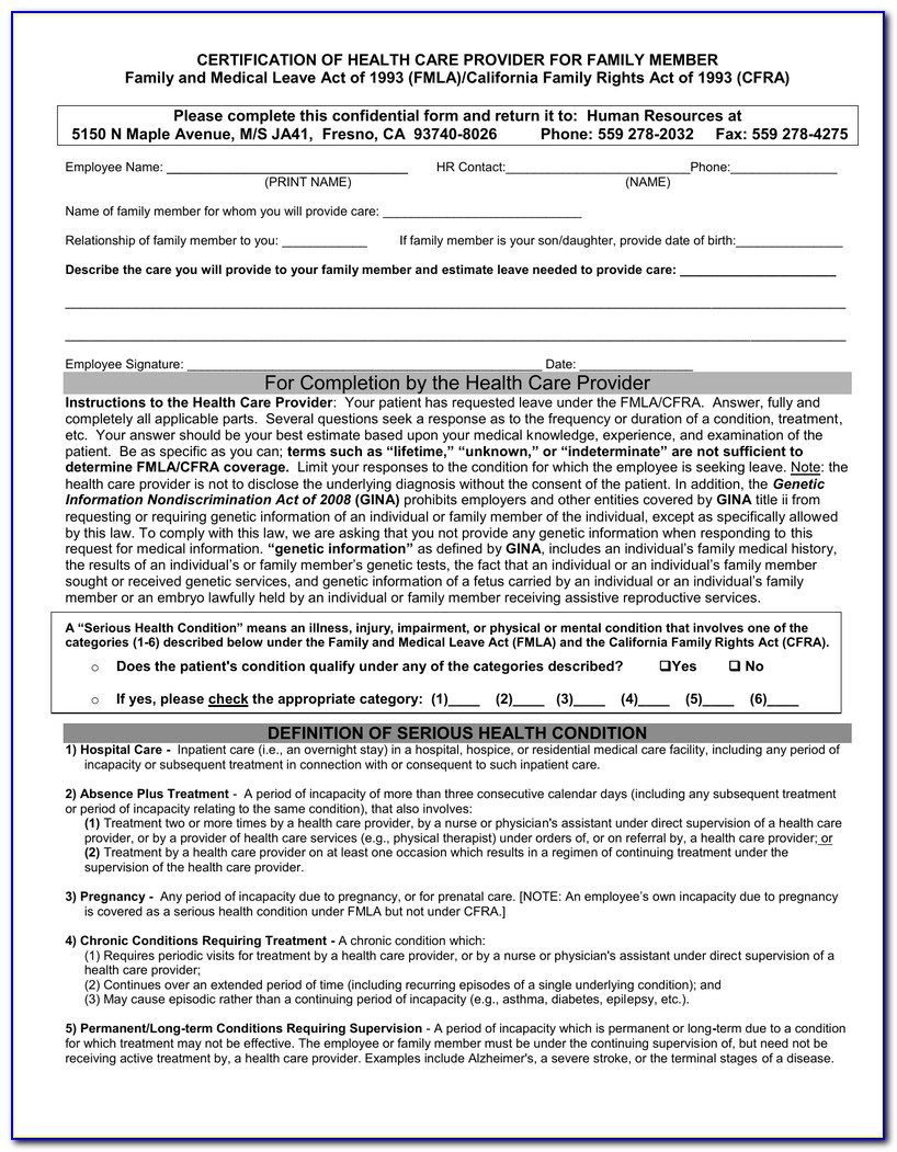 Fmla Certification Form Dol