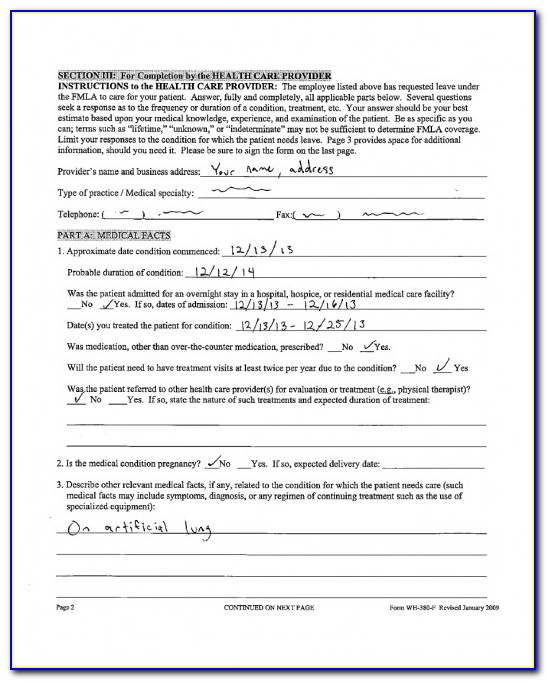 Fmla Certification Form For Employee