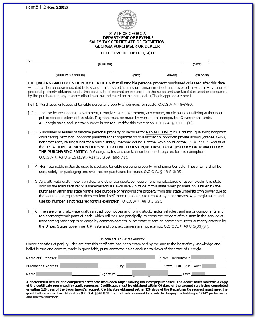 Georgia Resale Certificate Application
