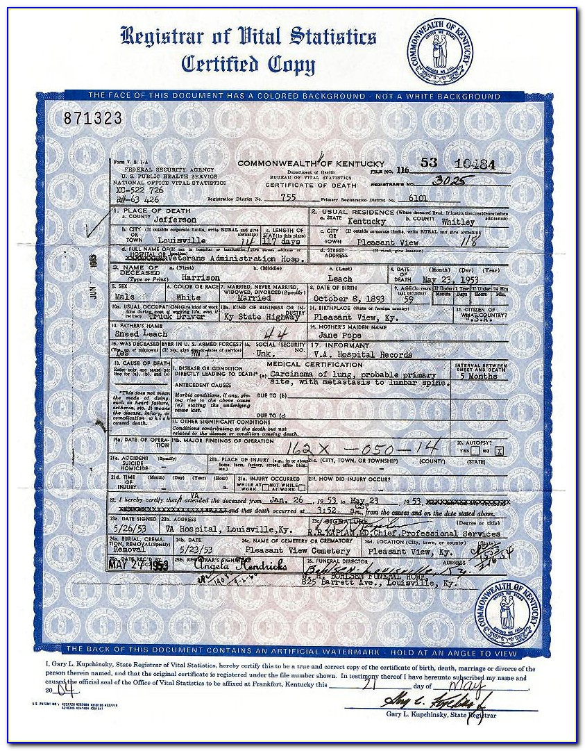 Kentucky Vital Records Birth Certificate