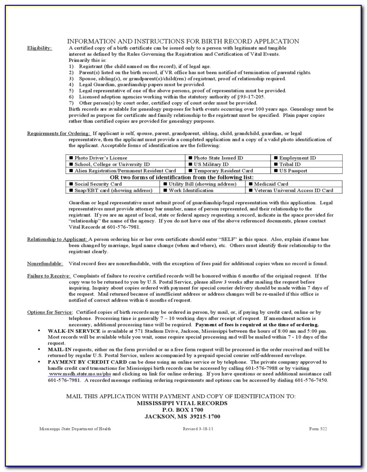 Mississippi Birth Certificate Application Online