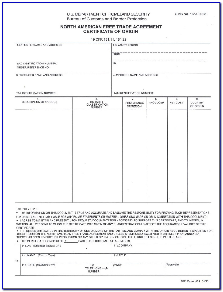 Nafta Certificate Of Origin Form