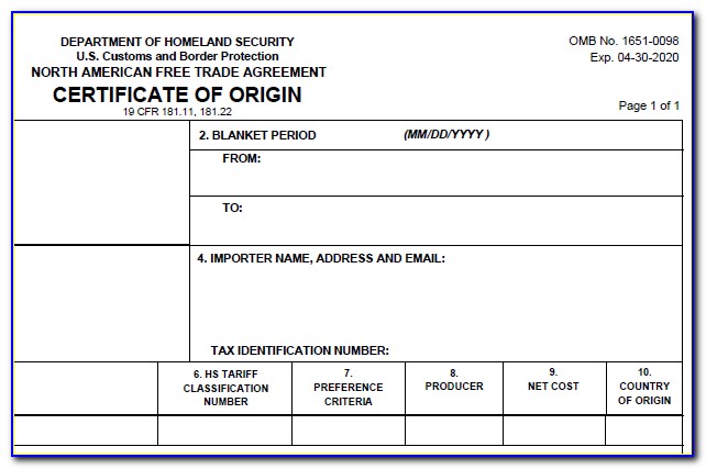 Nafta Certificate Of Origin Usmca