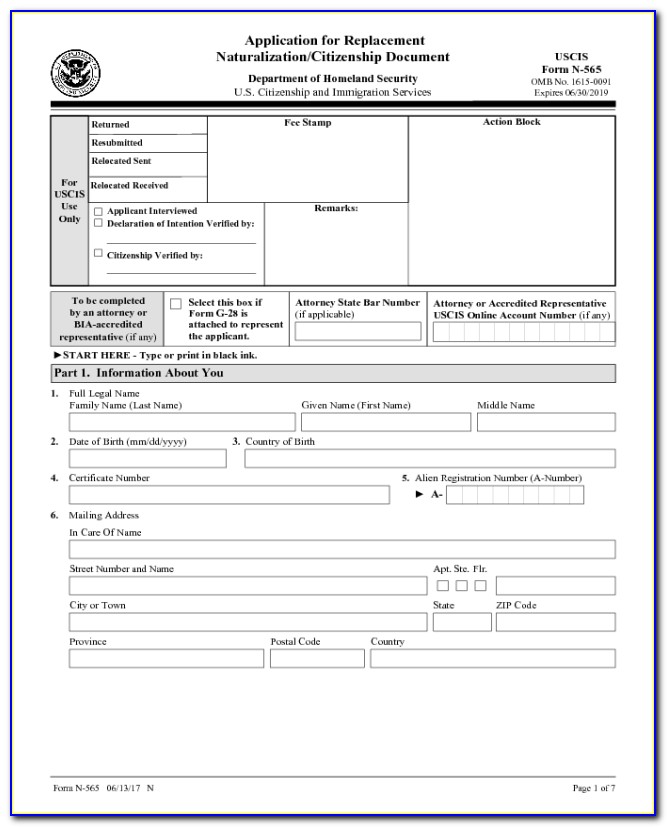 Naturalization Certificate Replacement Form