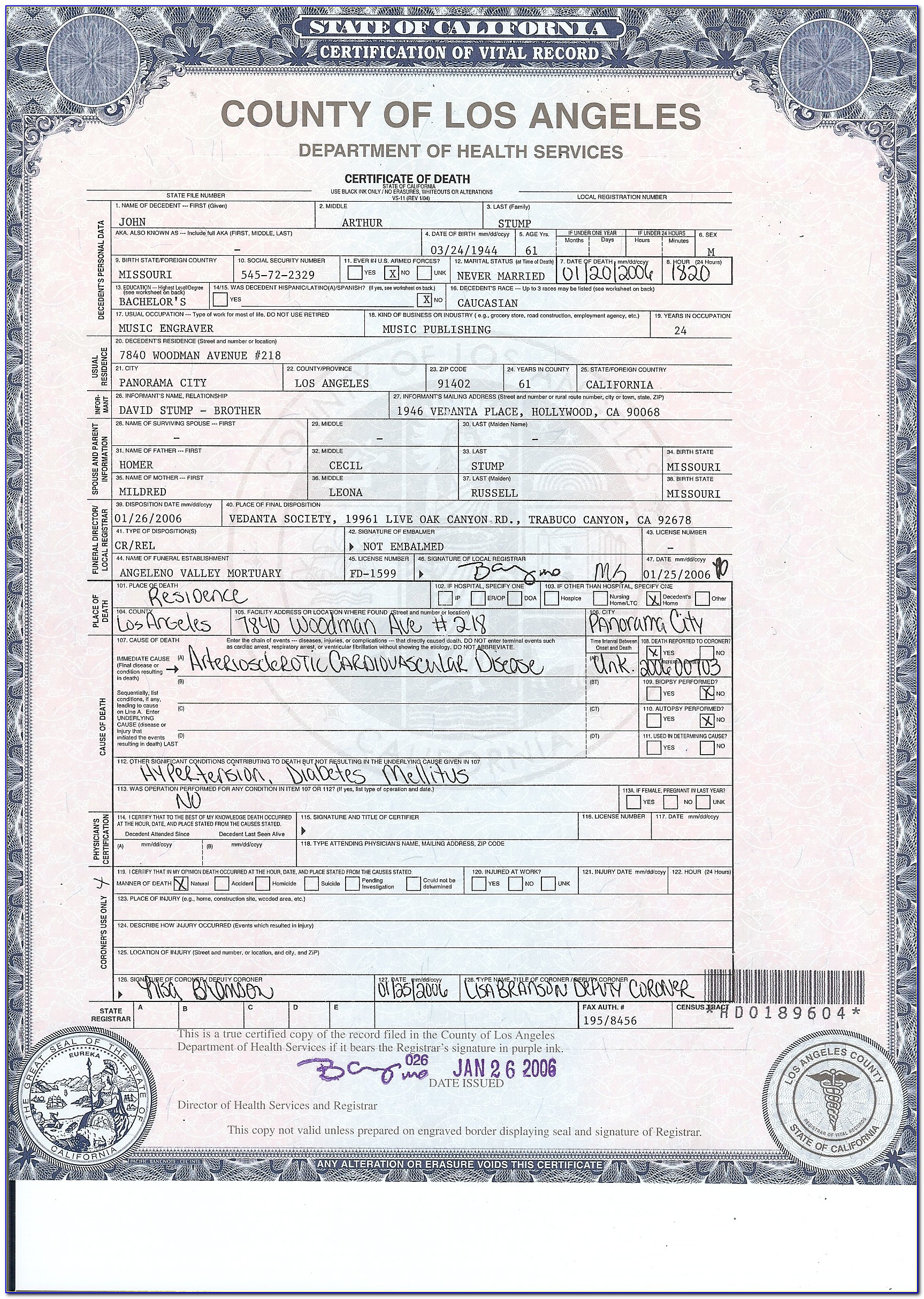 Original Birth Certificate Bakersfield Ca