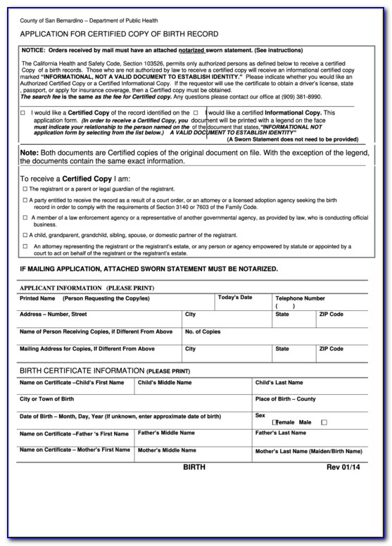 San Bernardino Birth Certificate Address