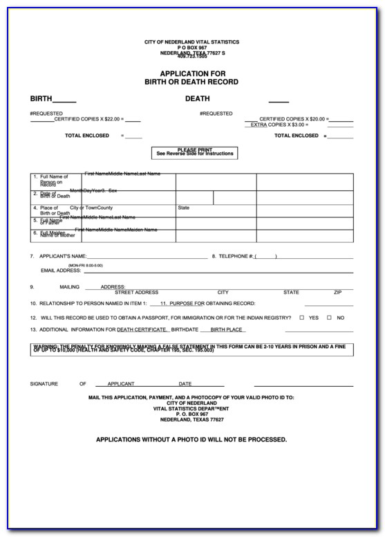 Tarrant County Vital Records Birth Certificate
