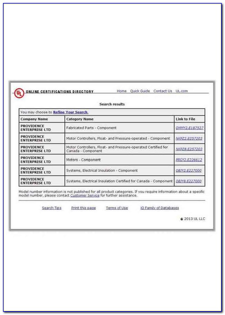Ul Online Certifications Directory Showing The Certification