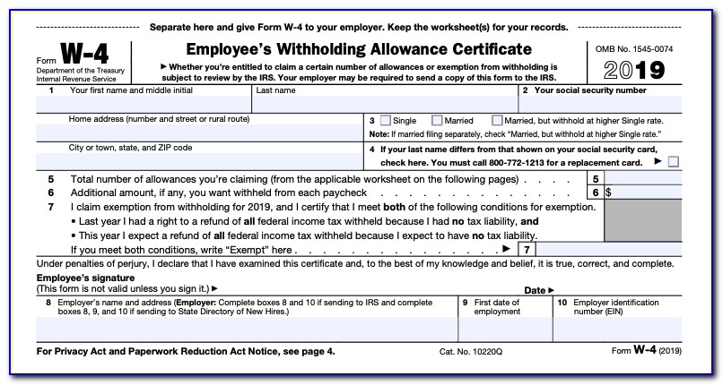 W 4 Employee's Withholding Allowance Certificate 2019