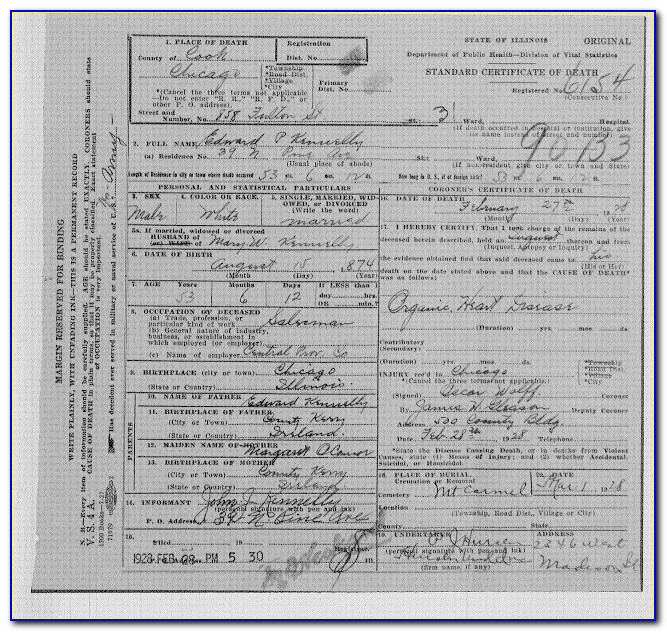 Washington Death Certificate Form