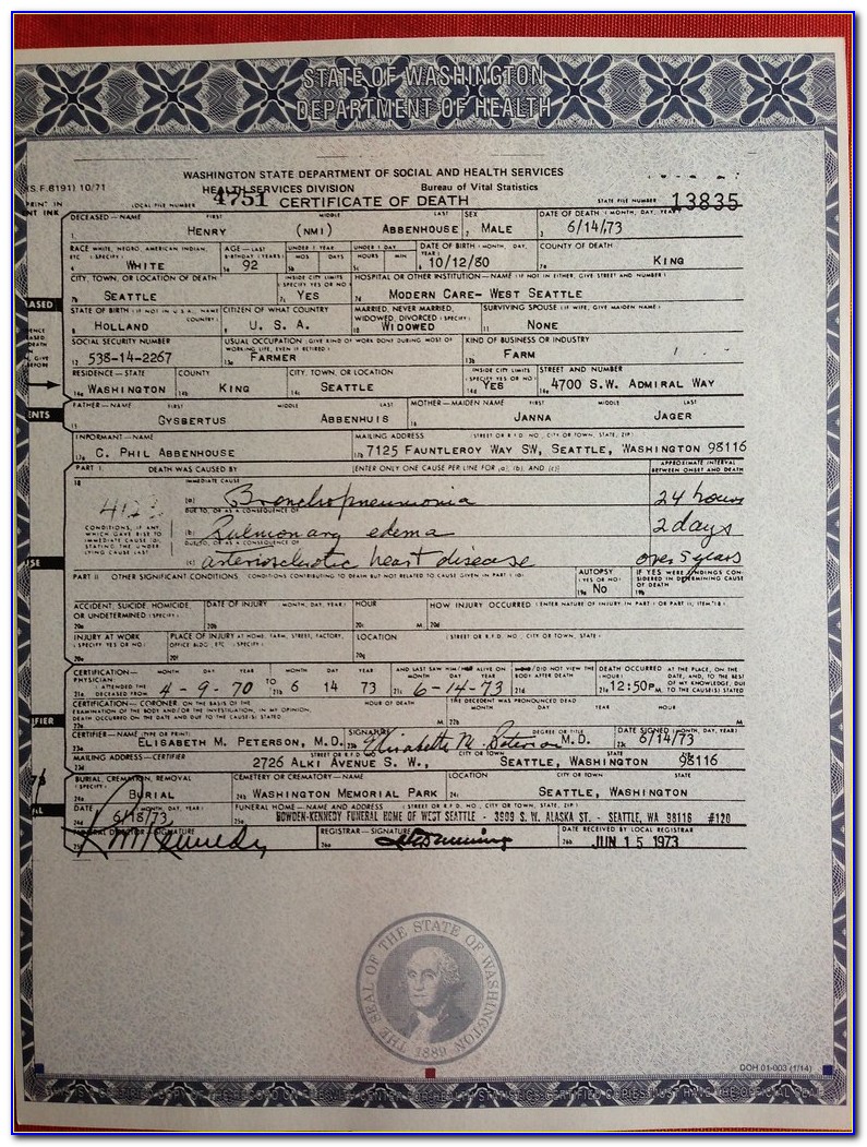 Washington Death Certificates Genealogy