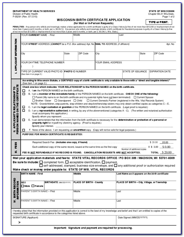 Wisconsin Birth Certificate Application Form