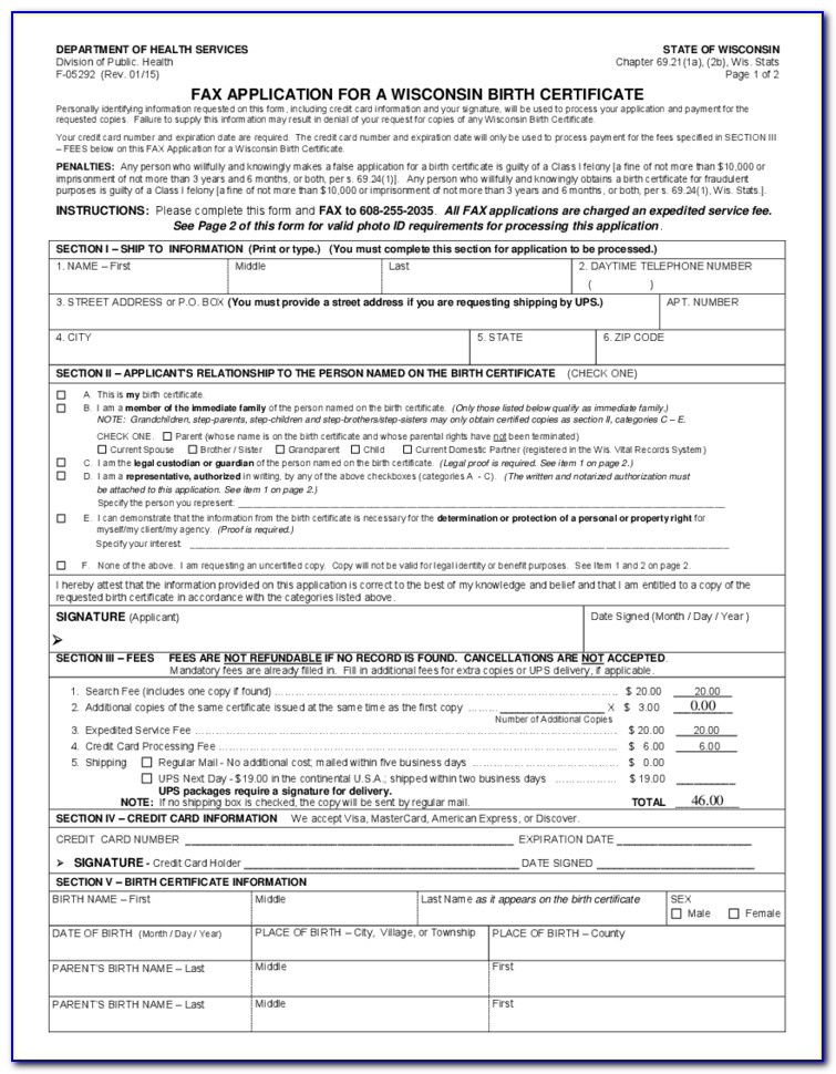Wisconsin Birth Certificate Application Pdf