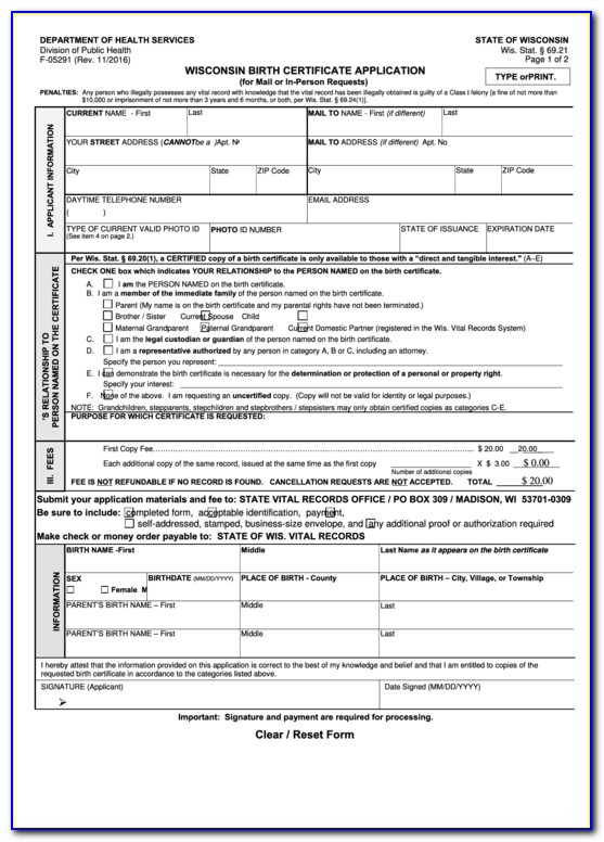 Wisconsin Birth Certificate Request