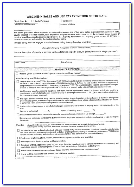 Wisconsin Sales And Use Tax Exemption Certificate Pdf