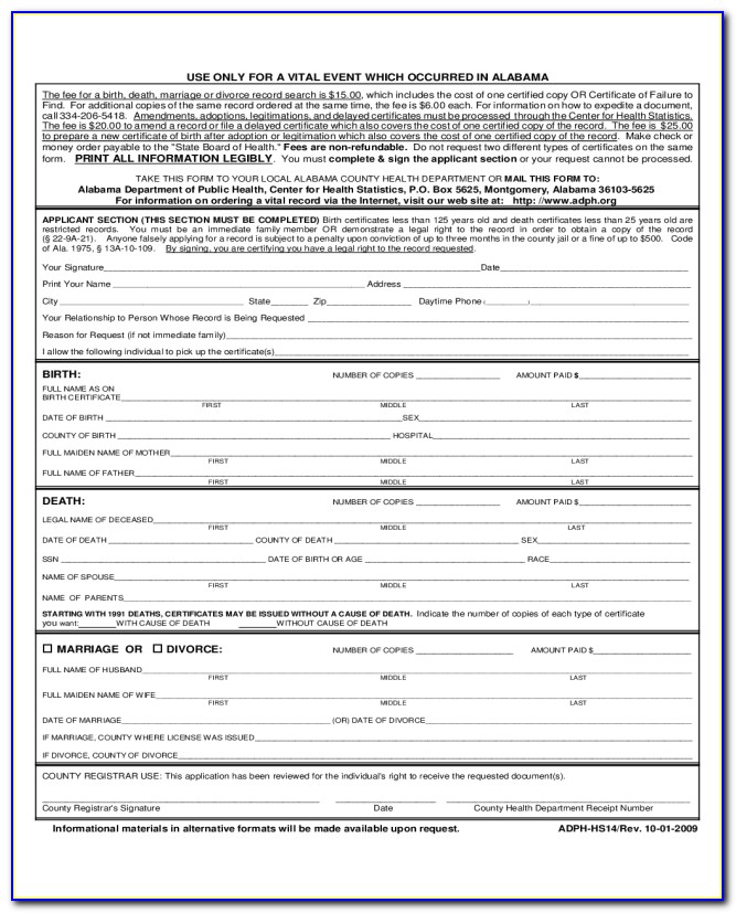 Alabama Birth Certificate Application Pdf